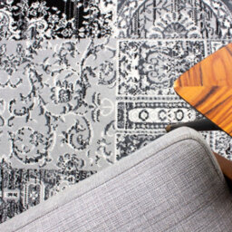 Loomed Black Grey Monochrome Traditional Patchwork Living Room Rug 240X330Cm - thumbnail 2