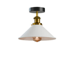 Ceiling Light White Cone Shade Metal E27 Semi Flush Light Fitting For Livingroom, Bedroom, Diningroom With Bulb