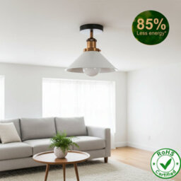 Vintage Ceiling Light Semi Flush Mount Indoor Light Metal  E27 Base Cone Lampshade White With Bulb - thumbnail 8