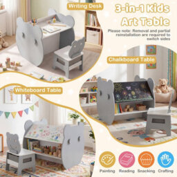 Gainoom Kids' Grey Art Table & Chair 3-In-1 Toddler Activity Table W/ Reversible Whiteboard - thumbnail 8