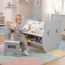 Gainoom Kids' Grey Art Table & Chair 3-In-1 Toddler Activity Table W/ Reversible Whiteboard - thumbnail 3
