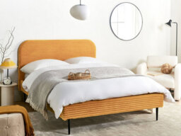 Beliani Bed Corduroy Flayat 140 X 200 Cm (Eu Double) Orange - thumbnail 2