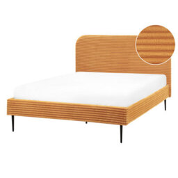 Beliani Bed Corduroy Flayat 140 X 200 Cm (Eu Double) Orange - thumbnail 1