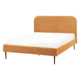 Beliani Bed Corduroy Flayat 140 X 200 Cm (Eu Double) Orange - thumbnail 4
