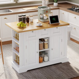 Abrihome Farmhouse 132Cm Rolling Kitchen Island With Foldable Countertop Drop-Leaf Serving Trolley With Storage Drawer For Small Spaces - thumbnail 7