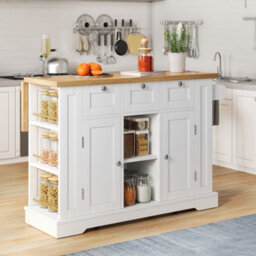 Abrihome Farmhouse 132Cm Rolling Kitchen Island With Foldable Countertop Drop-Leaf Serving Trolley With Storage Drawer For Small Spaces - thumbnail 8