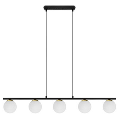 Long Life Lamps Company Modern Black Ceiling 5 Lights Pendant Light Glass Globe Shades Frosted Opal H3086 - image 1