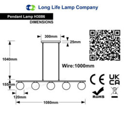 Long Life Lamps Company Modern Black Ceiling 5 Lights Pendant Light Glass Globe Shades Frosted Opal H3086 - thumbnail 2