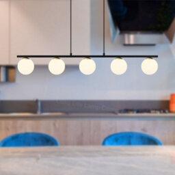 Long Life Lamps Company Modern Black Ceiling 5 Lights Pendant Light Glass Globe Shades Frosted Opal H3086 - thumbnail 7