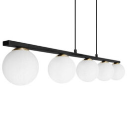 Long Life Lamps Company Modern Black Ceiling 5 Lights Pendant Light Glass Globe Shades Frosted Opal H3086 - thumbnail 4