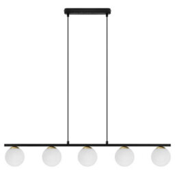 Long Life Lamps Company Modern Black Ceiling 5 Lights Pendant Light Glass Globe Shades Frosted Opal H3086 - thumbnail 1