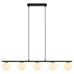 Long Life Lamps Company Modern Black Ceiling 5 Lights Pendant Light Glass Globe Shades Frosted Opal H3086 - thumbnail 3