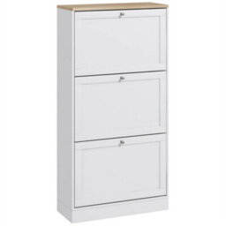 Narrow Shoe Cabinet W/ 3 Flip Drawers For 12-18 Pairs Of Shoes White - thumbnail 1