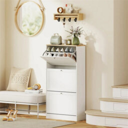 Narrow Shoe Cabinet W/ 3 Flip Drawers For 12-18 Pairs Of Shoes White - thumbnail 3