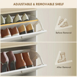 Narrow Shoe Cabinet W/ 3 Flip Drawers For 12-18 Pairs Of Shoes White - thumbnail 6