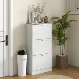 Narrow Shoe Cabinet W/ 3 Flip Drawers For 12-18 Pairs Of Shoes White - thumbnail 7