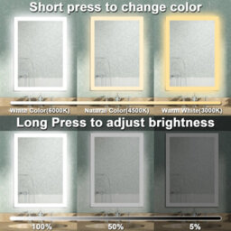 AVER-GROWTH Bathroom Mirror With Lights 3 Colour Led Demister Pad Anti-Fog Touch/wall Switch Dimmable Portrait/landscape 500X700mm - thumbnail 3