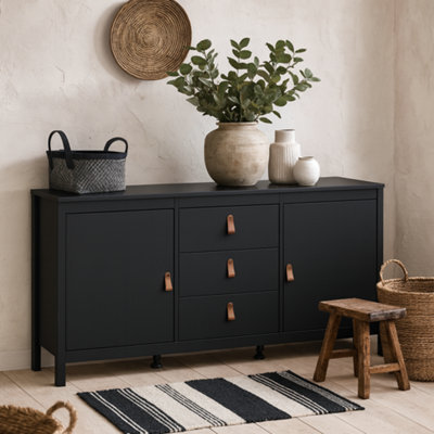 Wyld Haus Wildberry Matt Black Sideboard 2 Doors 3 Drawers Leather Handles - image 1