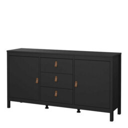 Wyld Haus Wildberry Matt Black Sideboard 2 Doors 3 Drawers Leather Handles - thumbnail 5