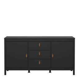 Wyld Haus Wildberry Matt Black Sideboard 2 Doors 3 Drawers Leather Handles - thumbnail 4