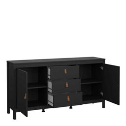 Wyld Haus Wildberry Matt Black Sideboard 2 Doors 3 Drawers Leather Handles - thumbnail 7
