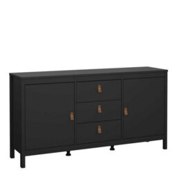 Wyld Haus Wildberry Matt Black Sideboard 2 Doors 3 Drawers Leather Handles - thumbnail 3