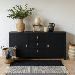 Wyld Haus Wildberry Matt Black Sideboard 2 Doors 3 Drawers Leather Handles - thumbnail 2