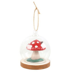 Whimsical Mushroom House Glass Dome Ornament For Festive Decor - thumbnail 3