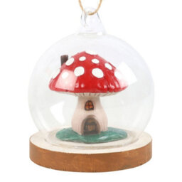 Whimsical Mushroom House Glass Dome Ornament For Festive Decor - thumbnail 2