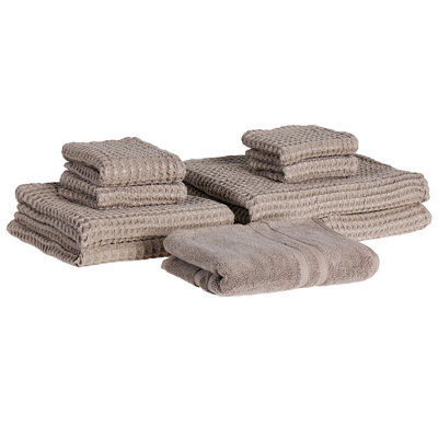 Beliani Set Of 9 Towels Areora Cotton Taupe - image 1