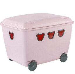 B2C Mobile Toy Storage Box Container Kids Room Cute Wheeled Rolling Bin Organizer Pink - thumbnail 4