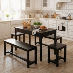 Living And Home 5-Piece Black Dining Table And Chair Set - thumbnail 1