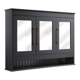 Homestylestore 1050 X 750mm Black Grey Wall Mounted Mirrored Door Bathroom Cabinet And Brushed Copper T Bar Handles