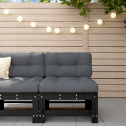 Walplus Outdoor Garden Middle Sofa For Patio Balcony Poolside Furniture Black Solid Wood Pine - Cushion Not Included - thumbnail 1