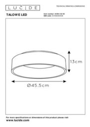 Lucide Talowe Led Modern Flush Ceiling Light 45.5Cm- Led Dim. - 1X30W 3000K - Black - thumbnail 6