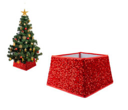 PMS Red Sequin Christmas Tree Skirt Folding Square Sparkling Tree Skirt 40 X 25Cm