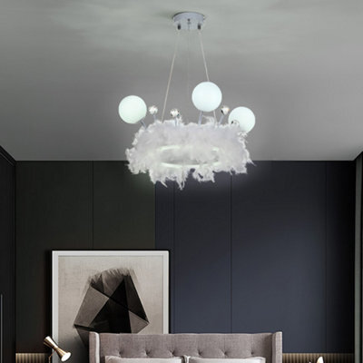 Darphe White Feather Chandelier With Led Crystal Ball, For Living Room, Dining Room And Bedroom - image 1