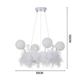 Darphe White Feather Chandelier With Led Crystal Ball, For Living Room, Dining Room And Bedroom - thumbnail 7