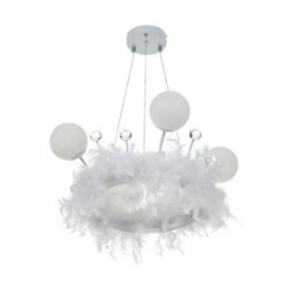Darphe White Feather Chandelier With Led Crystal Ball, For Living Room, Dining Room And Bedroom - thumbnail 5