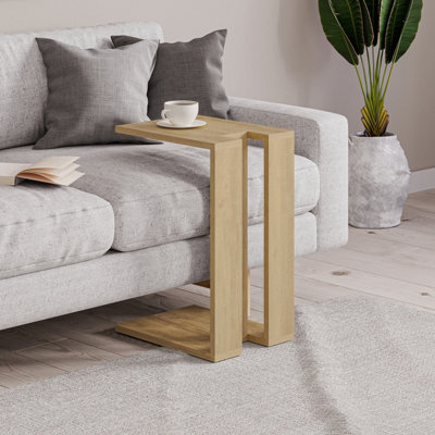 Decortie Muju Modern C-Shape Side End Coffee Table Multipurpose Sofa Lap Oak H 57Cm - image 1