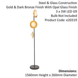 1560mm Freestanding Floor Lamp Light - Gold & Bronze Dish Design - Opal Glass - thumbnail 2