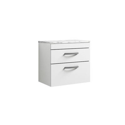 Nuie Athena Wall Hung Vanity Unit With 2 Soft-Close Drawers & Gloss White Laminate Top