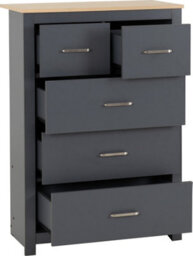 Seconique Portland  3 Plus 2 Chest In Grey With Oak Effect Finish - thumbnail 3