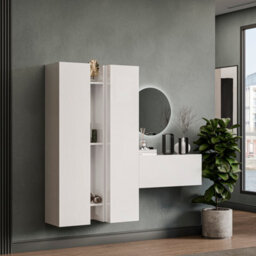 Decorotika Salzburg Moduler Modern Tv Unit Wall Mount Customizable Layout High Gloss White - thumbnail 2