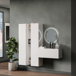 Decorotika Salzburg Moduler Modern Tv Unit Wall Mount Customizable Layout High Gloss White - thumbnail 3