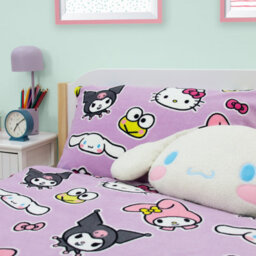 Character World Hello Kitty Fleece Single Duvet Reversible Quilt Cover Set Purple Pink Kids - thumbnail 4