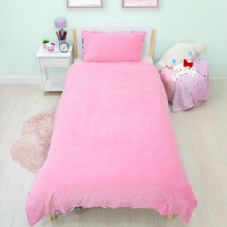 Character World Hello Kitty Fleece Single Duvet Reversible Quilt Cover Set Purple Pink Kids - thumbnail 3