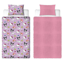 Character World Hello Kitty Fleece Single Duvet Reversible Quilt Cover Set Purple Pink Kids