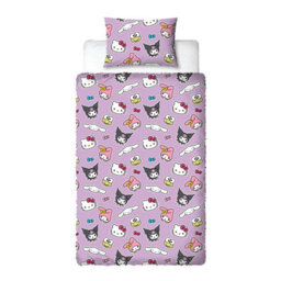 Character World Hello Kitty Fleece Single Duvet Reversible Quilt Cover Set Purple Pink Kids - thumbnail 8