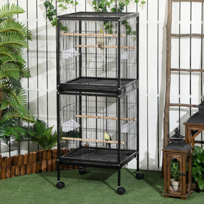 Pawhut 2 In 1 Large Bird Cage Aviary With Wheels, Slide-Out Trays Wood Perches - image 1